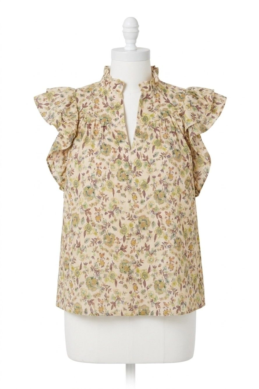 NEW BISHOP + YOUNG margarita poplin top in aster natural print